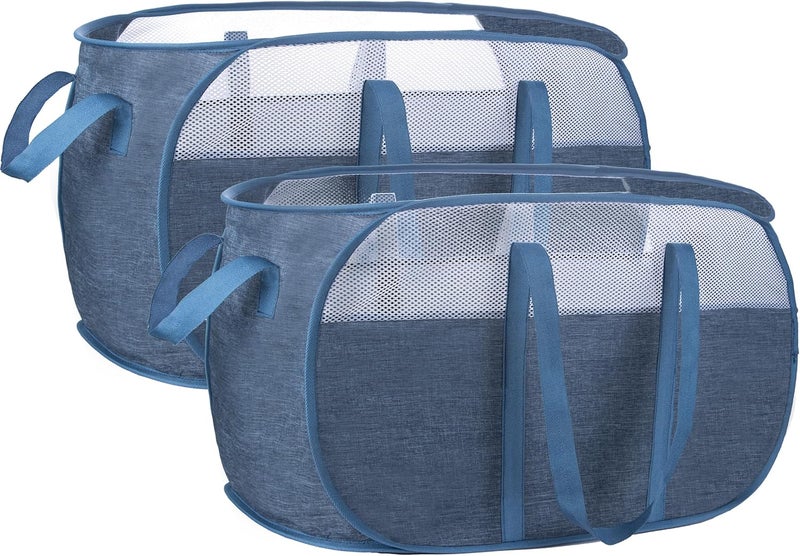 XIAYAN Pop Up Laundry Hamper，with Durable Handles collapsible laundry basket，Easy to Open and Fold for college Dorm,kids room，travel (2 blue)… - Image 1